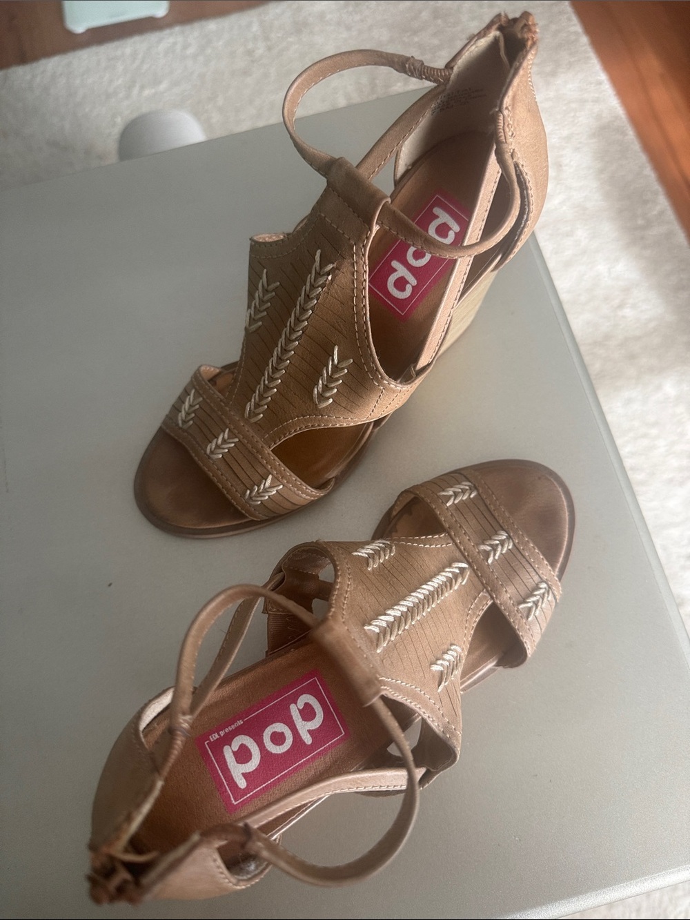pop Braided Tan Wedge Sandals with Ankle Strap